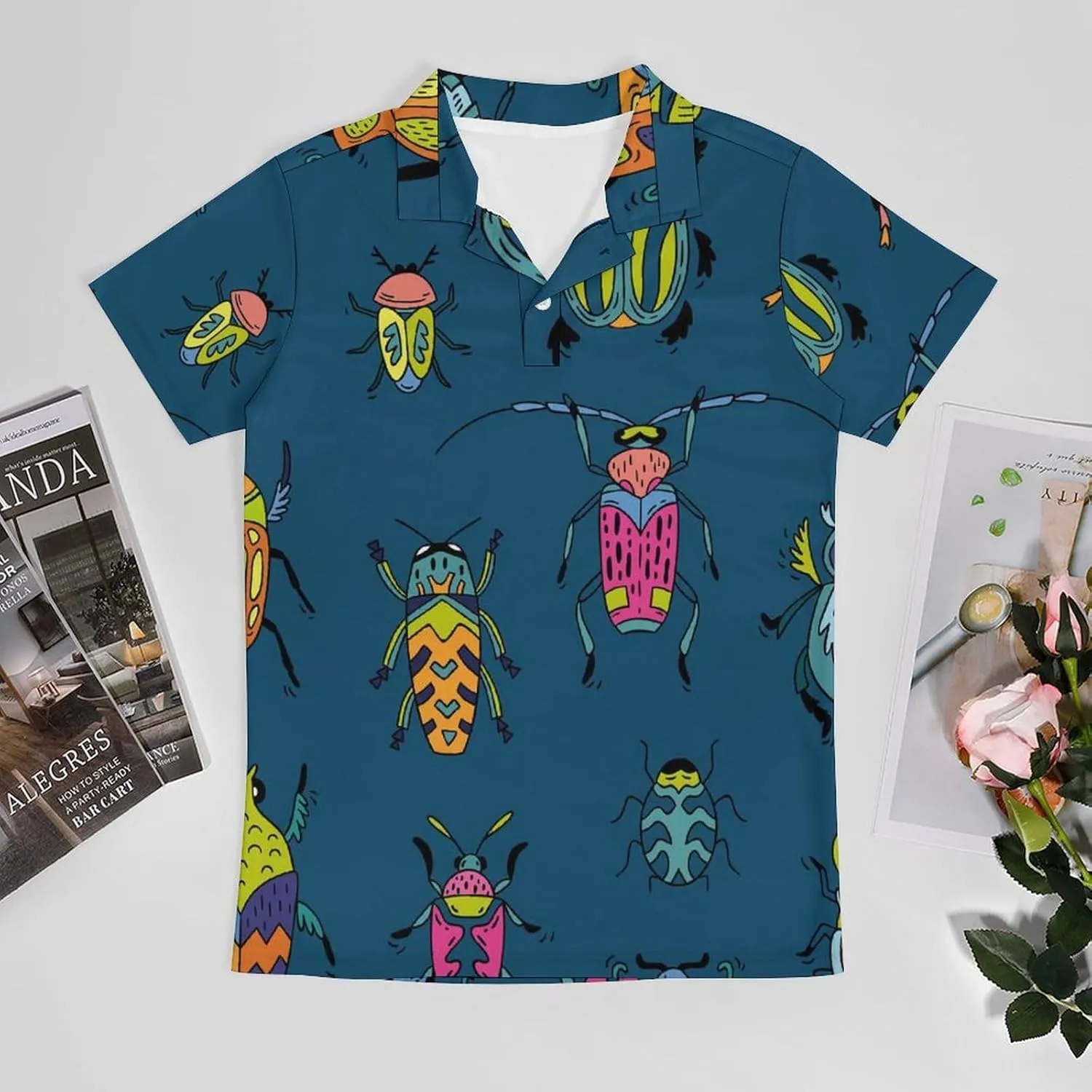 Cute Cartoon Bug Flying Classic Polo Shirts for Men Quick Dry Short Sleeve Fit Golf Tees Casual Tops