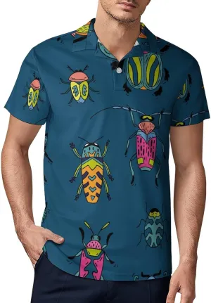 Cute Cartoon Bug Flying Classic Polo Shirts for Men Quick Dry Short Sleeve Fit Golf Tees Casual Tops