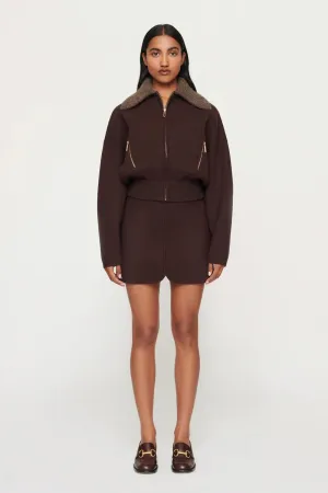 Dakota Boiled Wool Bomber Chocolate