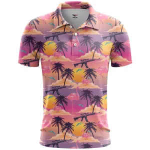 Flamingo Sunset Golf Polo Shirt