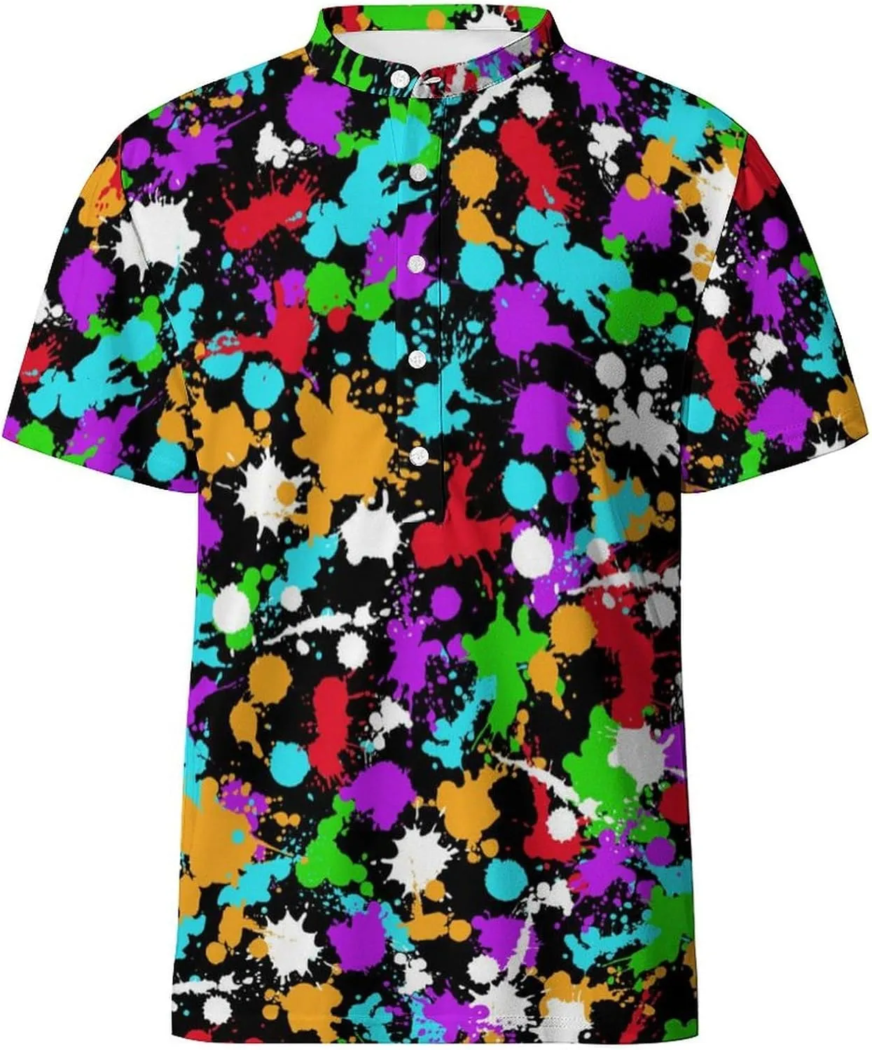 Hawaiian Mens Henley Polo Shirts Short Sleeve Quick Dry Funny Print Casual Collarless Golf Shirts for Men