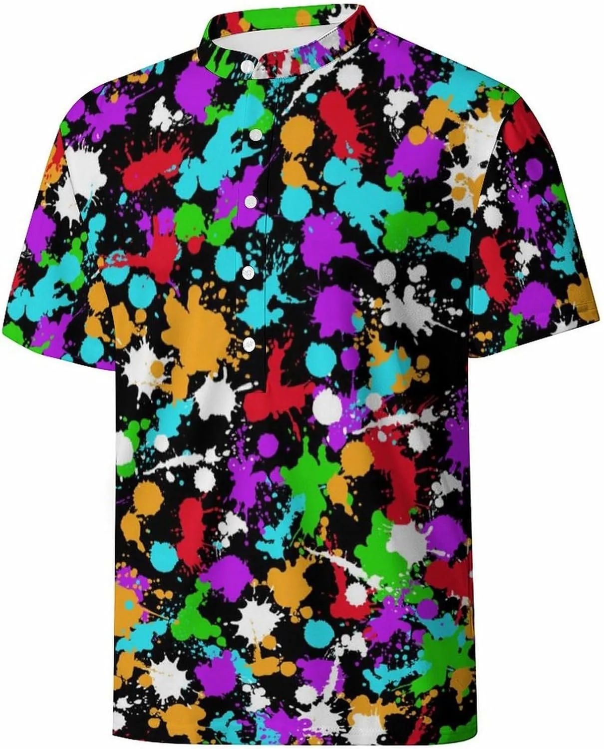 Hawaiian Mens Henley Polo Shirts Short Sleeve Quick Dry Funny Print Casual Collarless Golf Shirts for Men