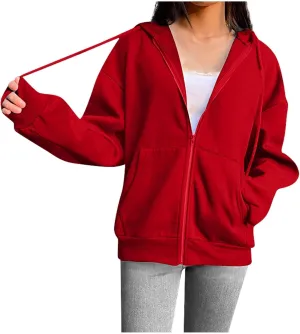 hlysgo Zip Up Hoodies for Women, Fashion Hooded Sweatshirt Jacket Casual Long Sleeve Hoodie Teen Girls Fall Jackets