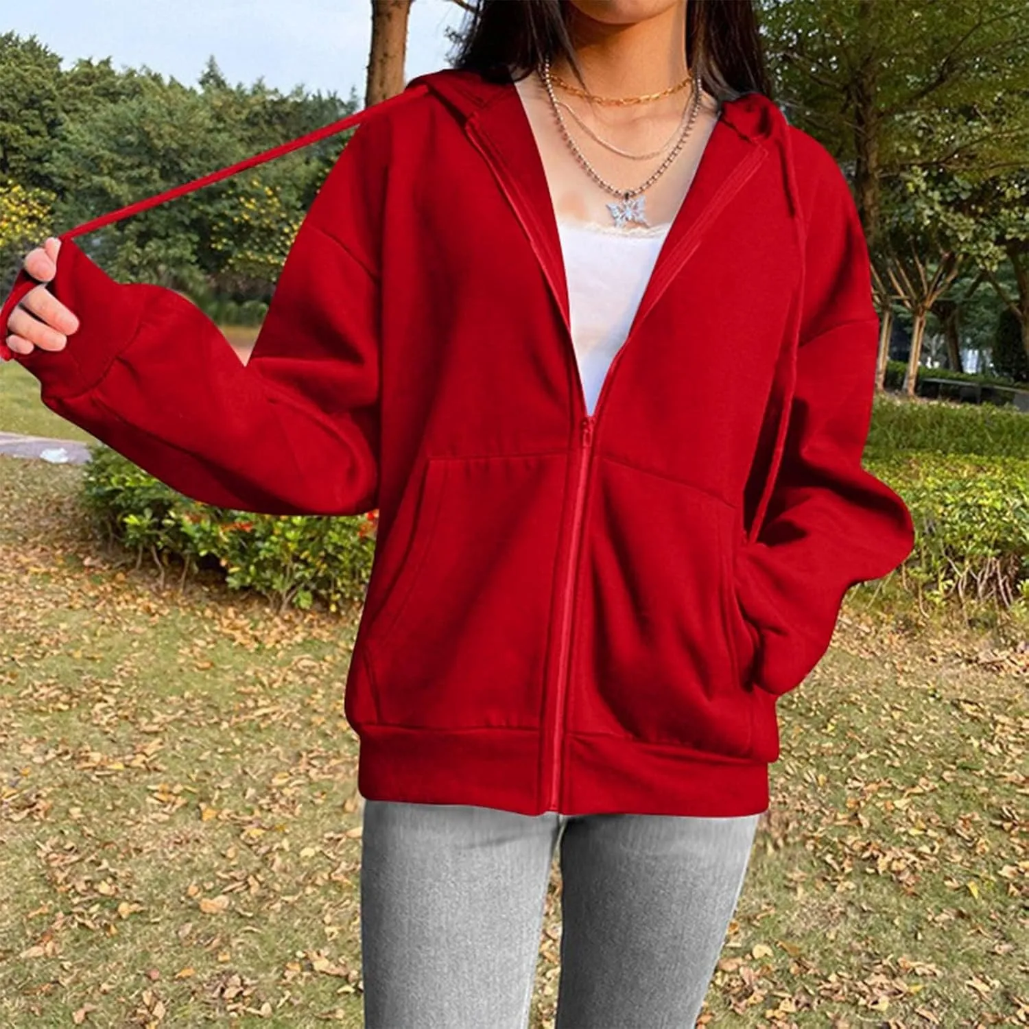 hlysgo Zip Up Hoodies for Women, Fashion Hooded Sweatshirt Jacket Casual Long Sleeve Hoodie Teen Girls Fall Jackets