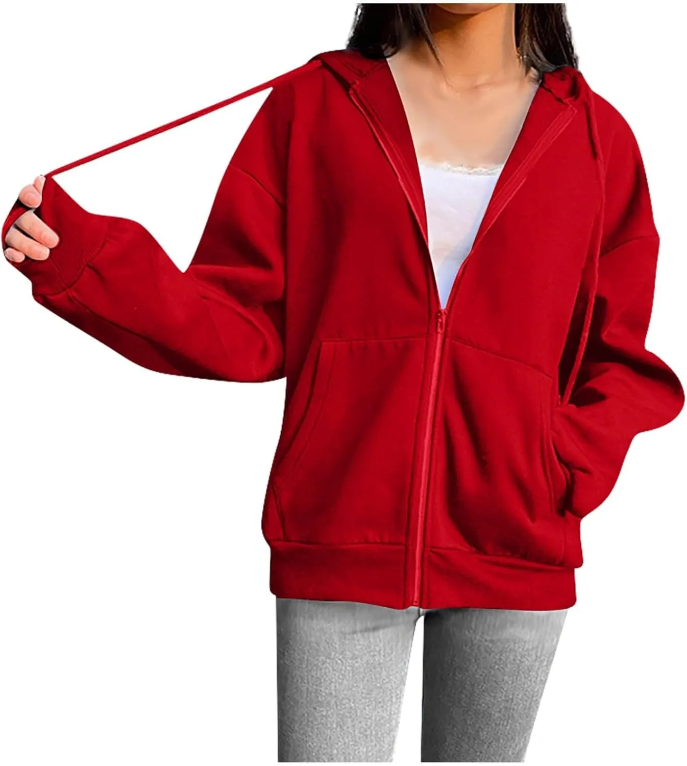 hlysgo Zip Up Hoodies for Women, Fashion Hooded Sweatshirt Jacket Casual Long Sleeve Hoodie Teen Girls Fall Jackets