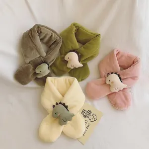 Shy Dino Cartoon Fleece Warm Cross Scarf