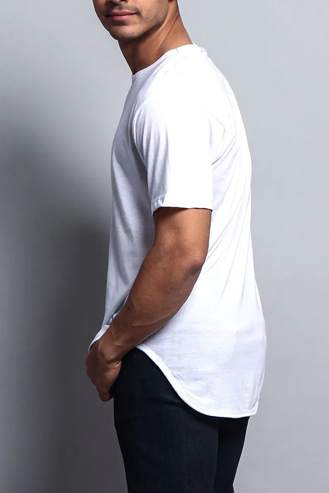 Solid Color Long Length Curved Hem T-Shirt