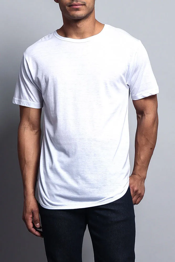 Solid Color Long Length Curved Hem T-Shirt