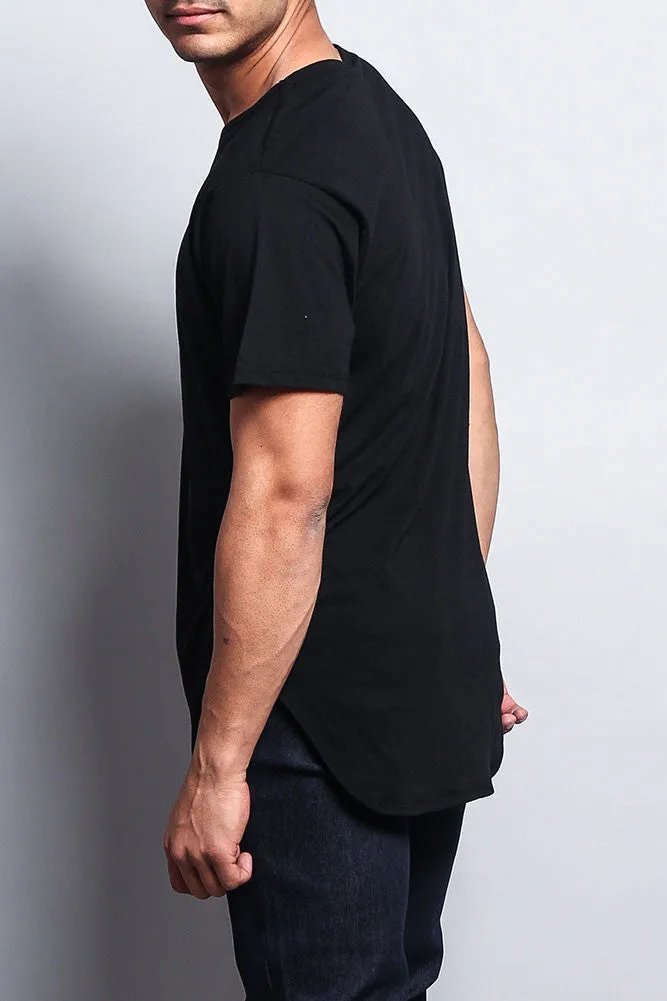 Solid Color Long Length Curved Hem T-Shirt