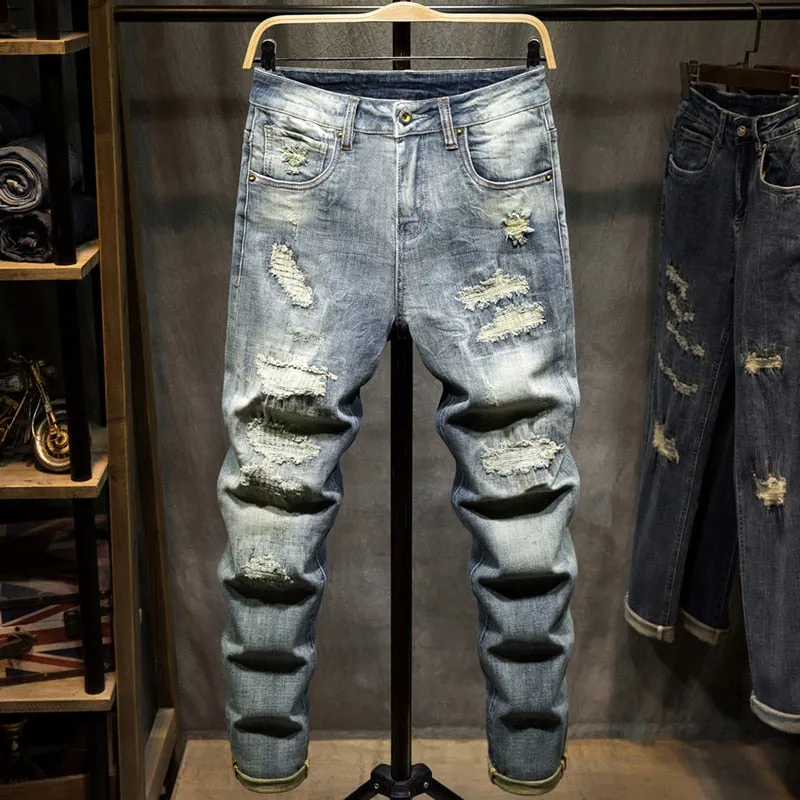 West Louis Distressed Ripped Hip Hop Style Denim Jeans