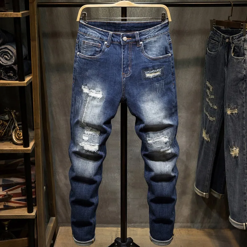 West Louis Distressed Ripped Hip Hop Style Denim Jeans