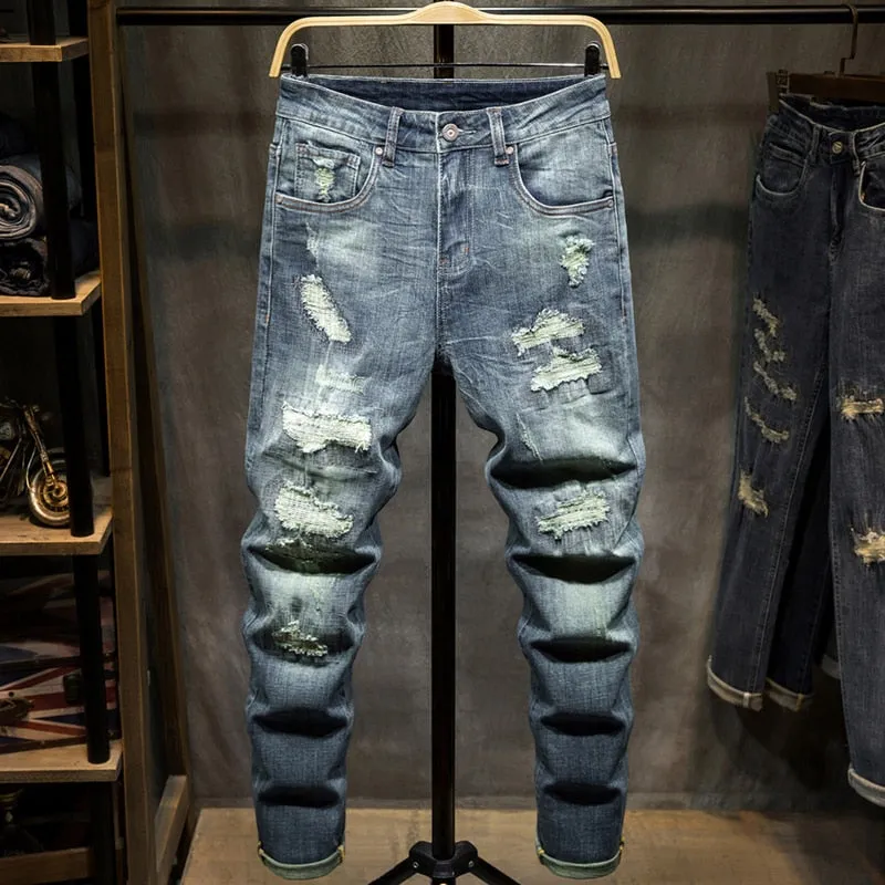 West Louis Distressed Ripped Hip Hop Style Denim Jeans