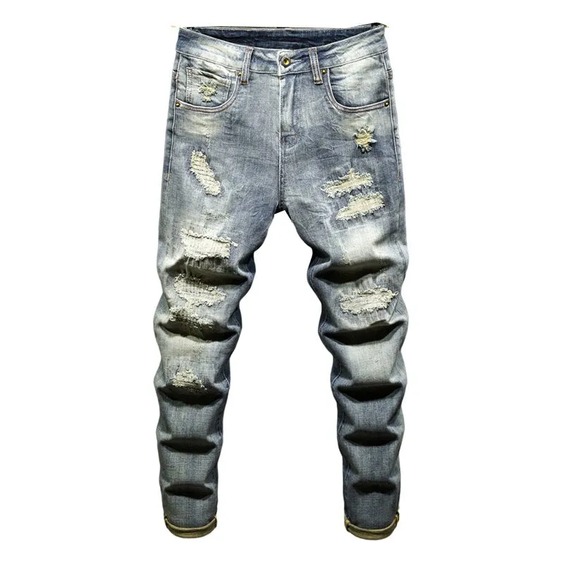West Louis Distressed Ripped Hip Hop Style Denim Jeans