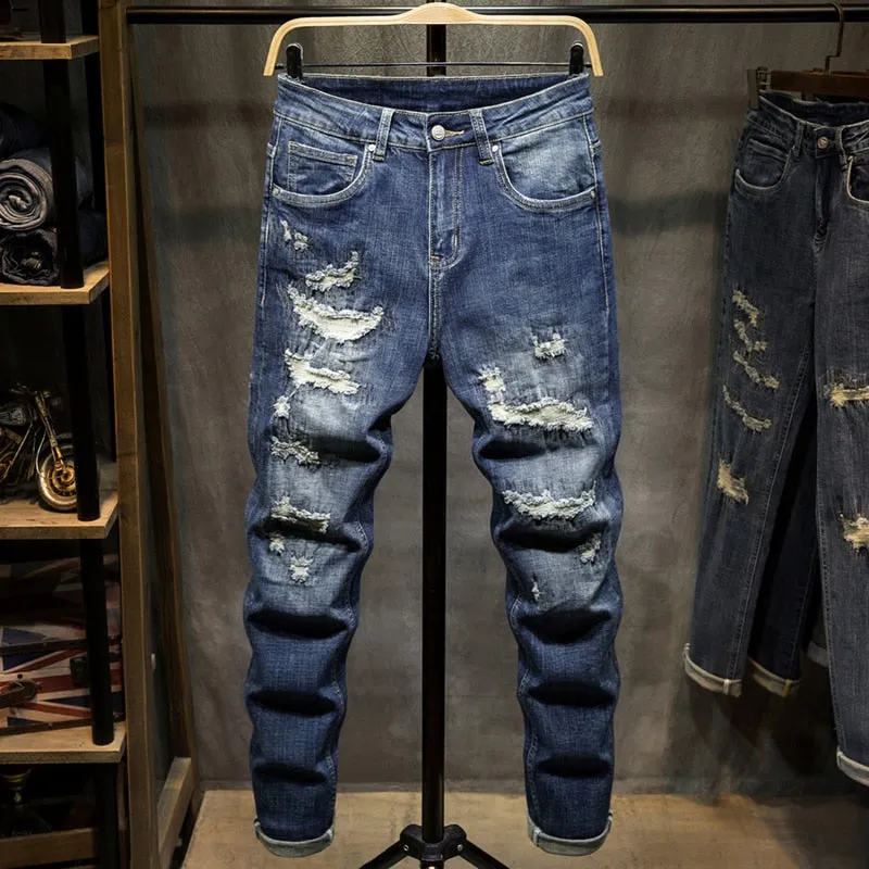 West Louis Distressed Ripped Hip Hop Style Denim Jeans