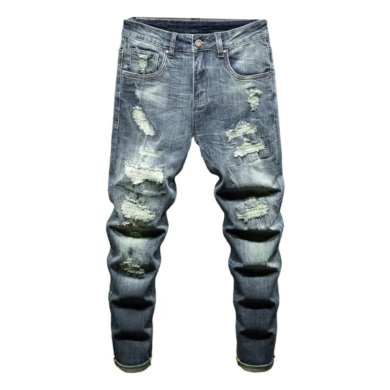 West Louis Distressed Ripped Hip Hop Style Denim Jeans