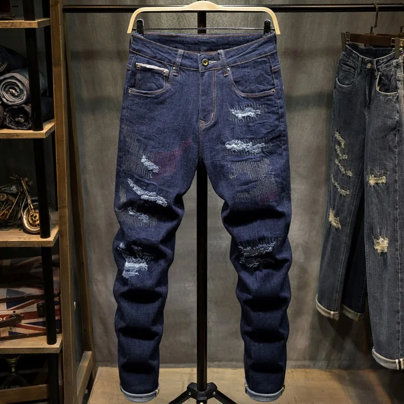 West Louis Distressed Ripped Hip Hop Style Denim Jeans